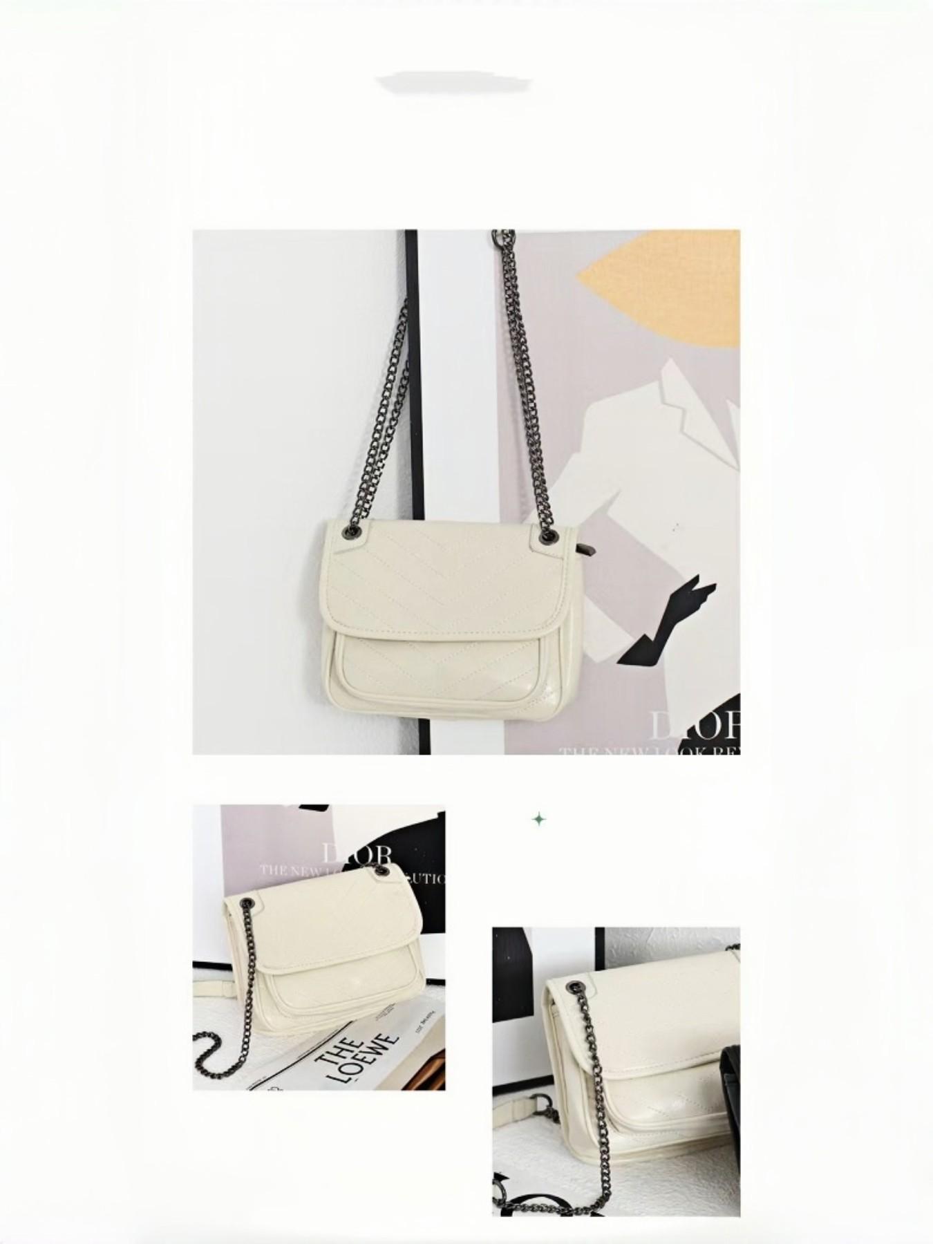 Korean Style Soft Leather Crossbody Bag, Rhombus Chain Design, Versatile Shoulder Bag for Daily Use, Elegant Small Backpack