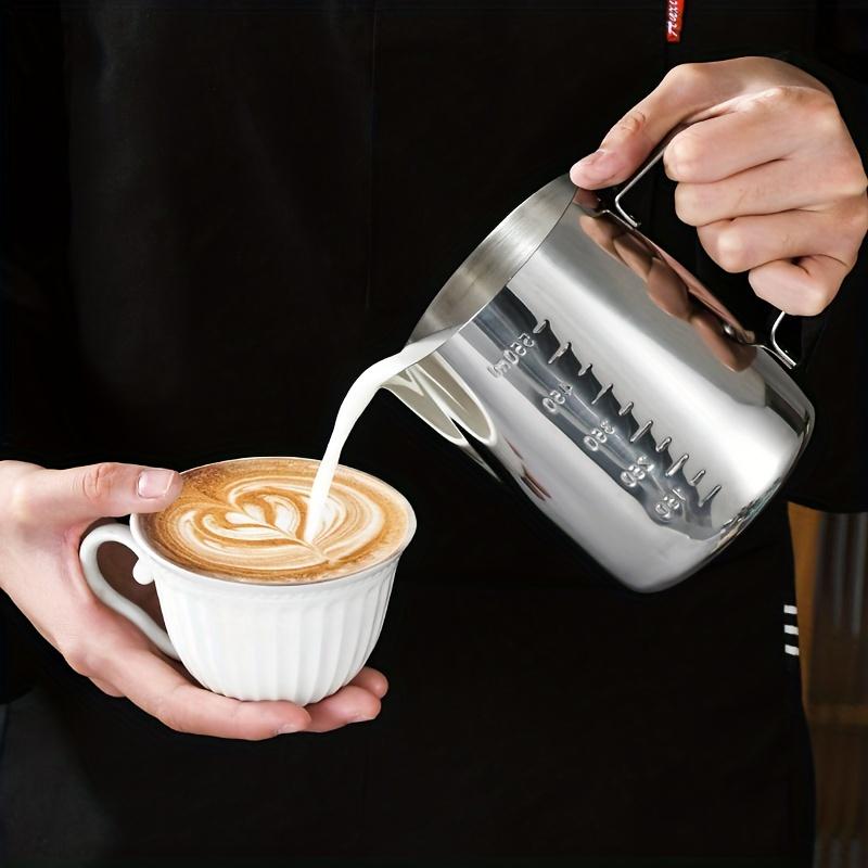 Stainless Steel Measuring Milk Frother with Volume Markings Perfect for Latte Art Coffee Decoration Home & Commercial Use