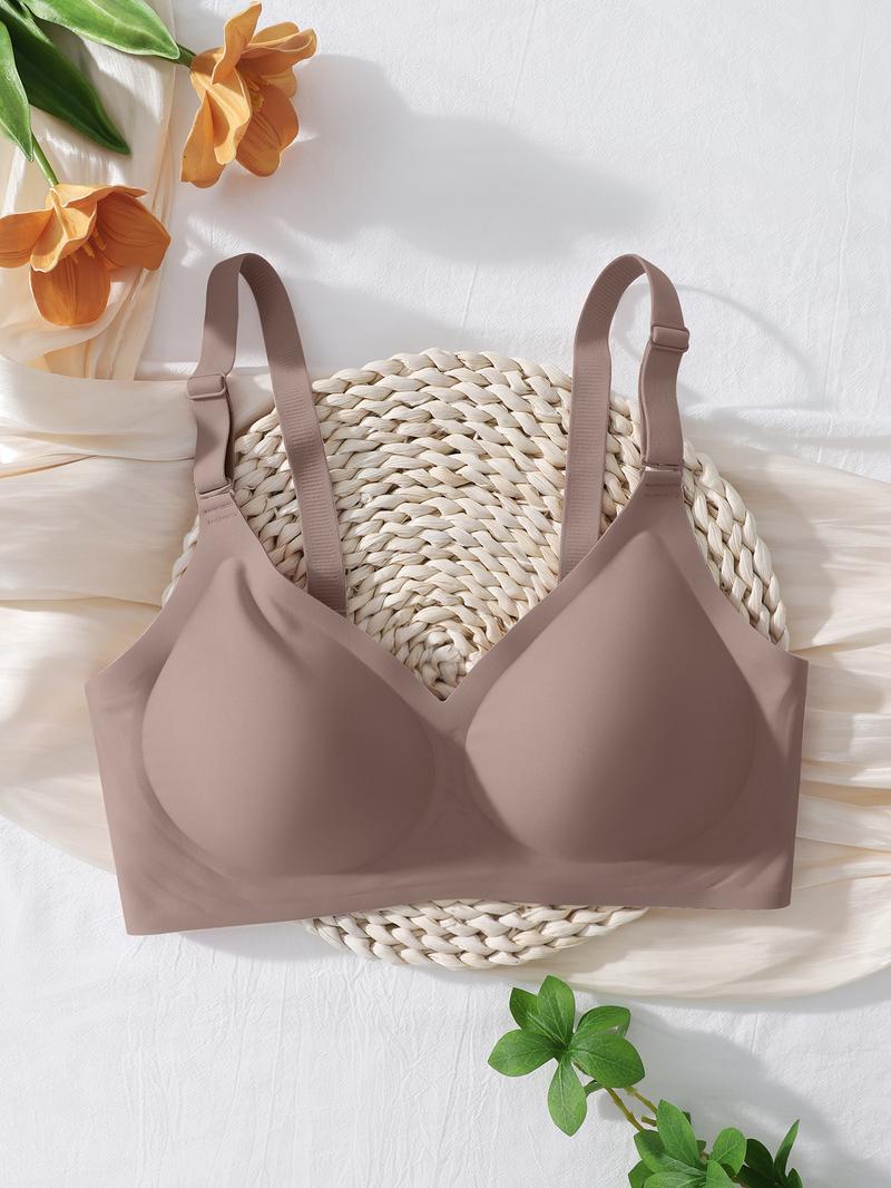 Women's Plain Wireless Jelly Bra, Comfortable Lining Removable Pads Fitted Design, Medium Support All-Season Wear