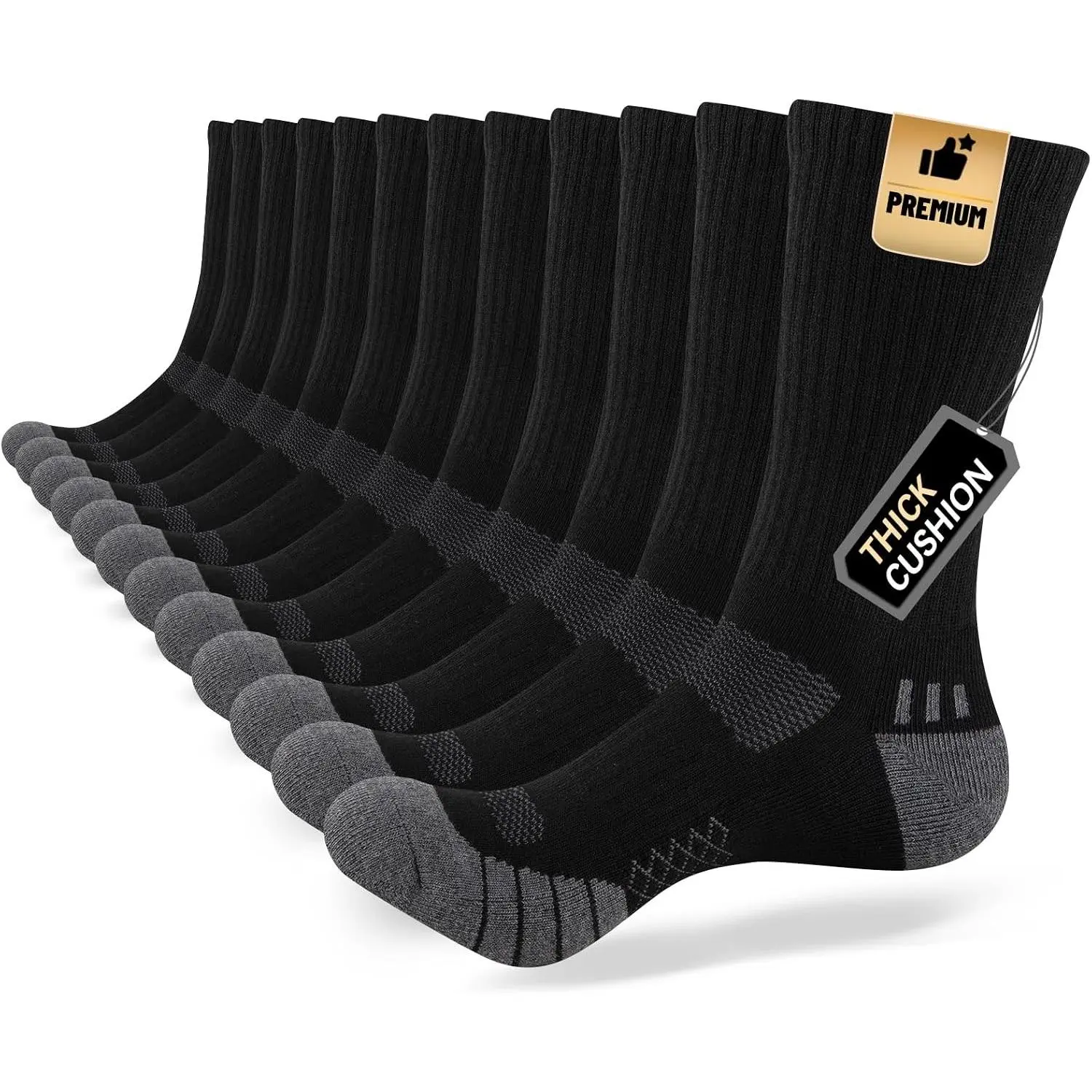 Men's Cushioned Crew Socks - Athletic Running Moisture Wicking Performance Breathable Work Socks, 6 PairsGift