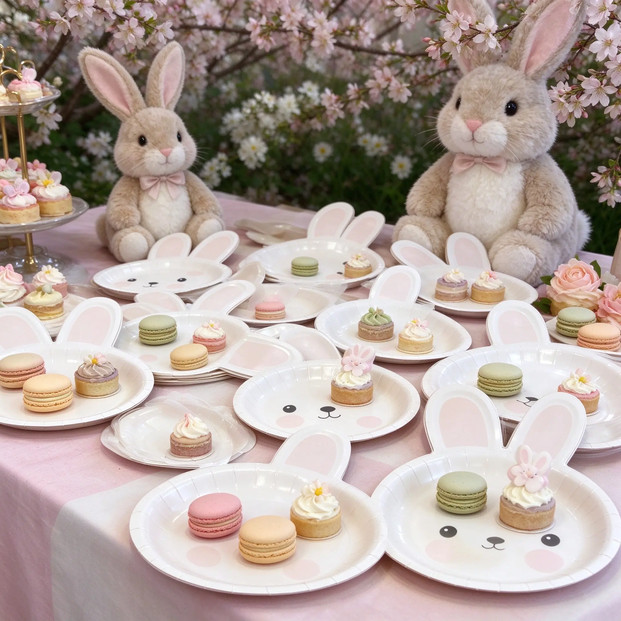 8pcs/16pcs Cute Bunny Head Disposable Fancy Paper Plates, Cartoon Rabbit Design, Thickened Party Dishes, Easter Theme Snack Platters