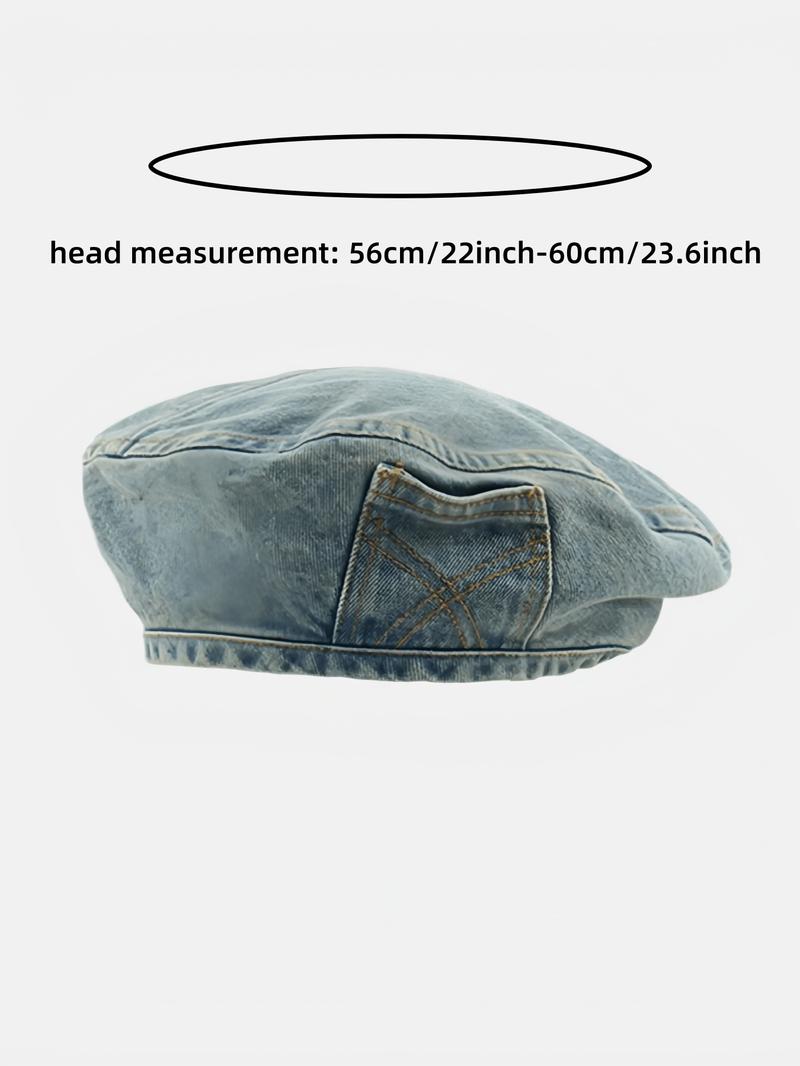 Women's Vintage Washed Denim Design Beret, Casual Outdoor Blue Hat for Women, Fashion Accessories for Daily Wear
