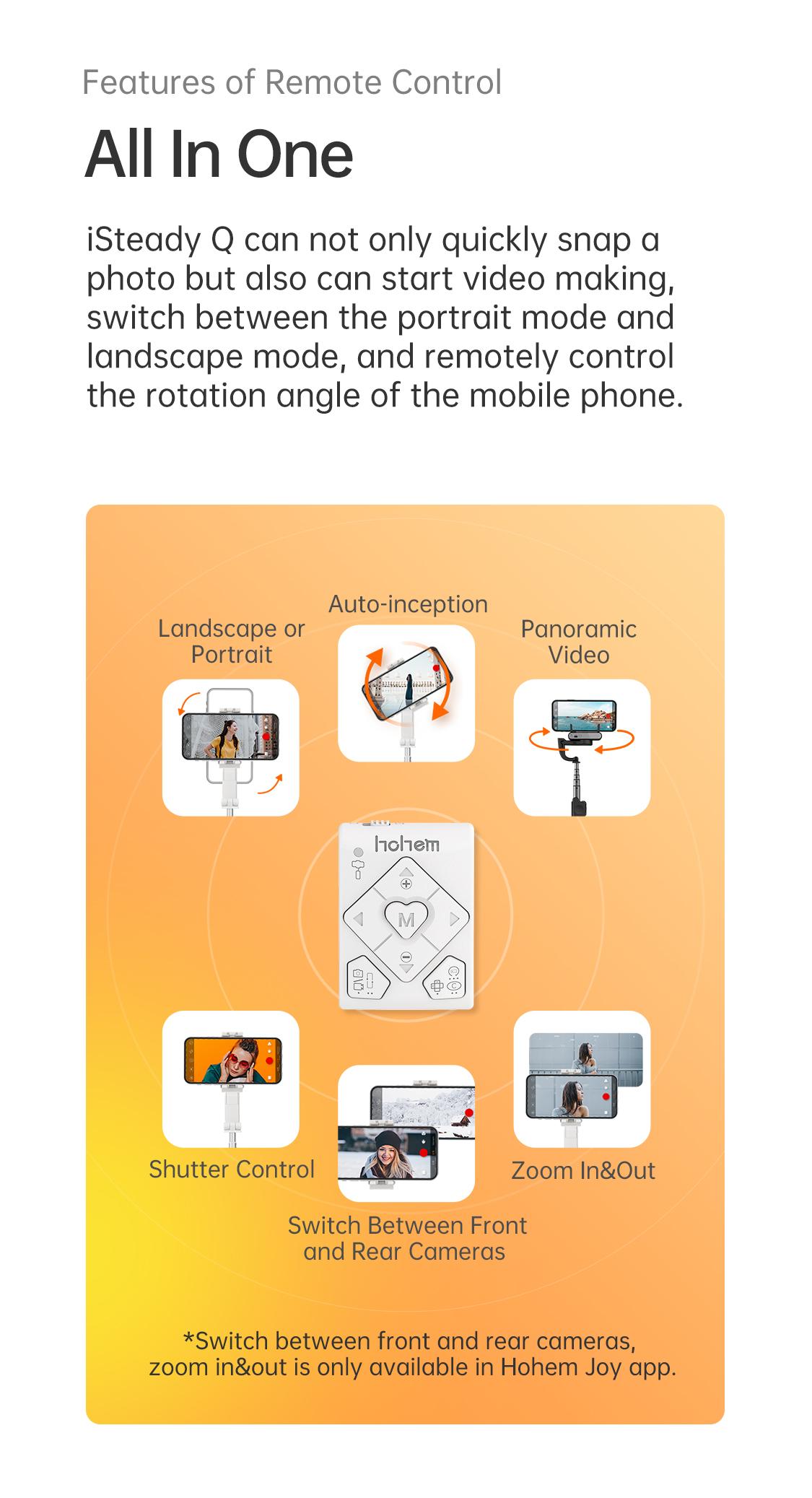 Hohem iSteady Q Selfie Stick Gimbal Stabilizer, 2 Axis Face Tracking & 360° Rotation Tripod with Wireless Remote, 4 in 1 Portable Tripod w/Extendable Stick