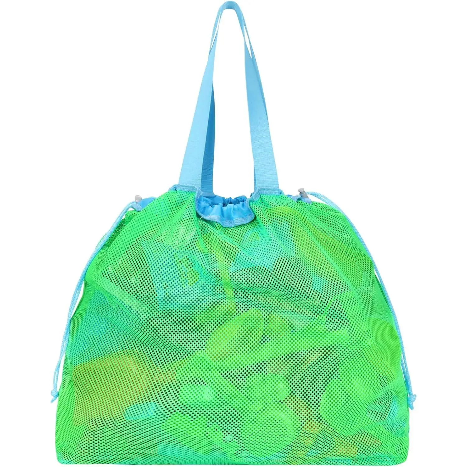 Extra Large Mesh Beach Toy Bag with Drawstring - Lightweight Sand Toy Tote, Kids Travel Storage, Neon Green(Gift)