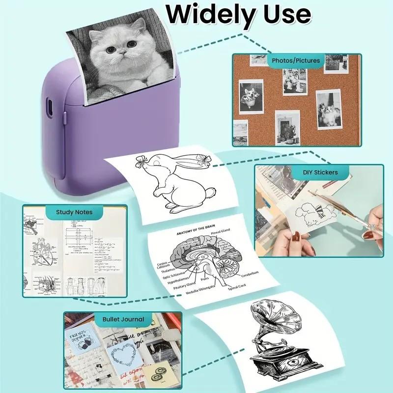 Portable Wireless Mini Printer, Compact Photo Label Printer, Ideal for Photos Labels Notes, Perfect Holiday Gift, Easy to Use