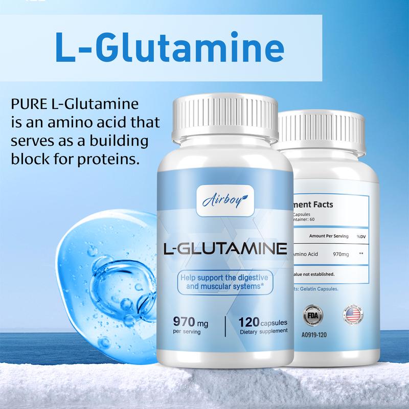 Airboy - L-Glutamine Supplement - For the Muscular System - 120 Vegetarian Capsules - Gluten-Free, Dairy-Free