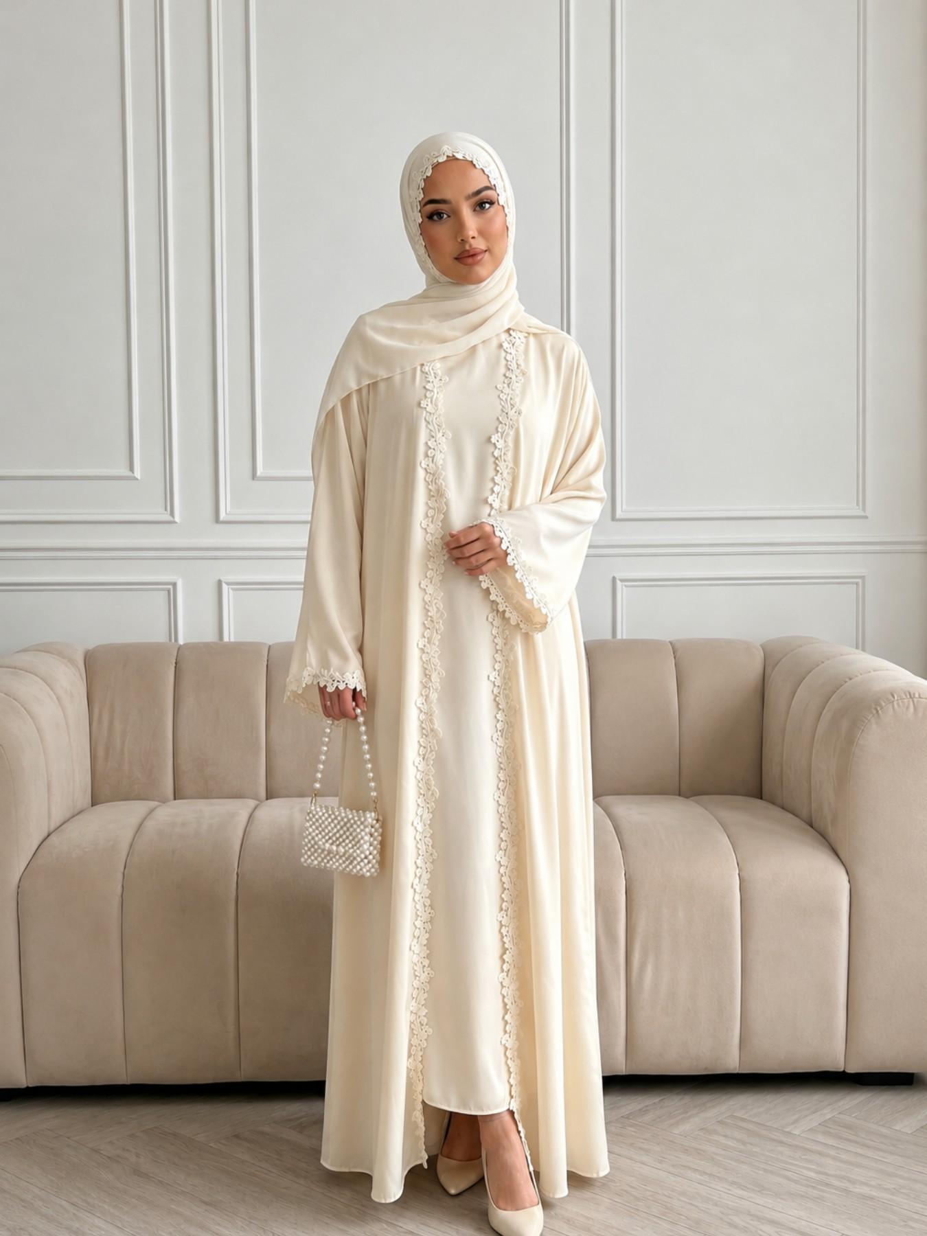 Classic Suit Set, Elegant Floral Abaya Set with Headscarf, Open Front Long Robe, for Parties, Vacations, Ramadan, and Festivals, Fashion Forward, Statement, Warm Layer, Viral Style, Fashionable, Daily Essential Classic Suit Set, Elegant Floral Abaya Set with Headscarf, Open Front Long Robe, for Parties, Vacations, Ramadan, and Festivals, Fashion Forward, Statement, Warm Layer, Viral Style, Fashionable, Daily Essential