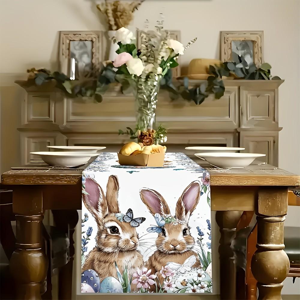 1Pcs Easter Table Runner, Cute Rabbit Pattern, Charming Rabbit Pattern, Spring New Home Decor, Durable Polyester Material, Easy Maintenance, Versatile Home Use, Suitable for Dining Room Kitchen TV Cabinet