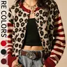 Elegant Women's Leopard Print Knit Cardigan Sweater, Casual Round Neck Long Sleeve Top for Spring Summer Fall Winter