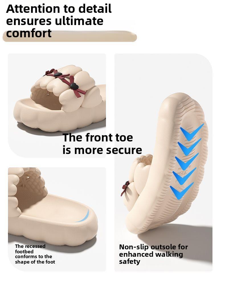 Cute Heart Bow Cloud Slides for Women, Soft EVA Platform Sandals for Summer, Casual Indoor Outdoor Beach Pool Shoes, Comfy Walking Slippers versatile flat