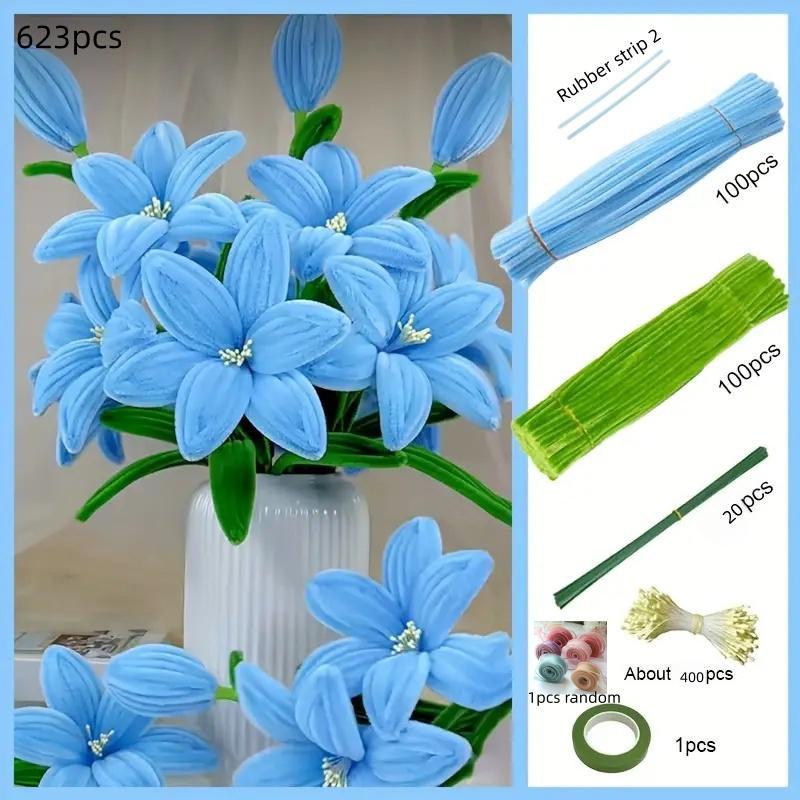 623pcs Multicolor Lily Tulip Twist Rod Pipe Cleaner Craft Kit, DIY Flower, Snowflake DIY Handmade Project, Perfect for Wedding Bouquets, Artificial Bouquet and Party Decorations