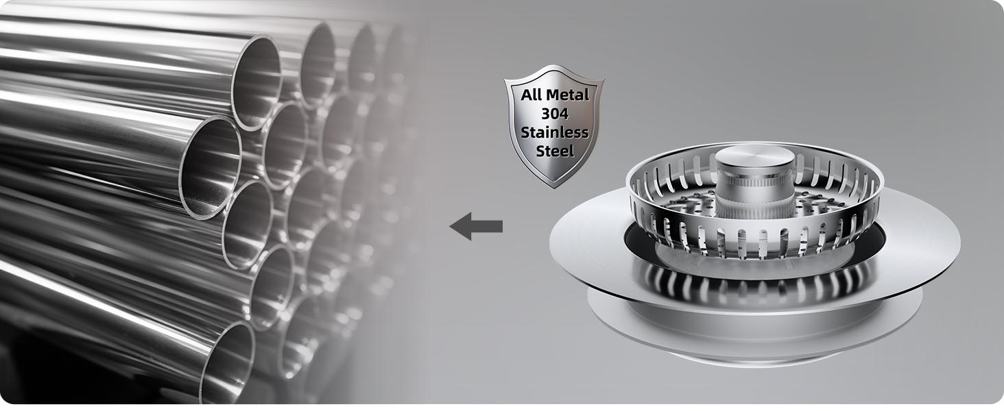 All Metal Stainless Steel 3 in 1 Kitchen Sink Drain Strainer, Upgraded Anti-Rust Sink Stop Combo, Anti-Clogging Stainless Steel Basket Strainer with Metal Handle for US Standard 3-1/2" Drain