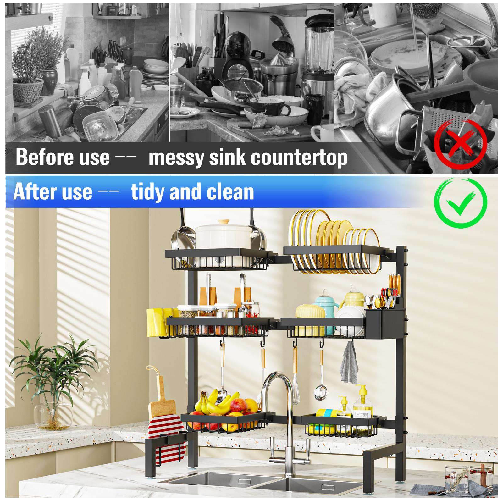 7CODE Dishdryingrack Organizer,3-tier,over-sink,adjustable dish drying rack.Modern,extensible design saves space and keeps your kitchen organized.