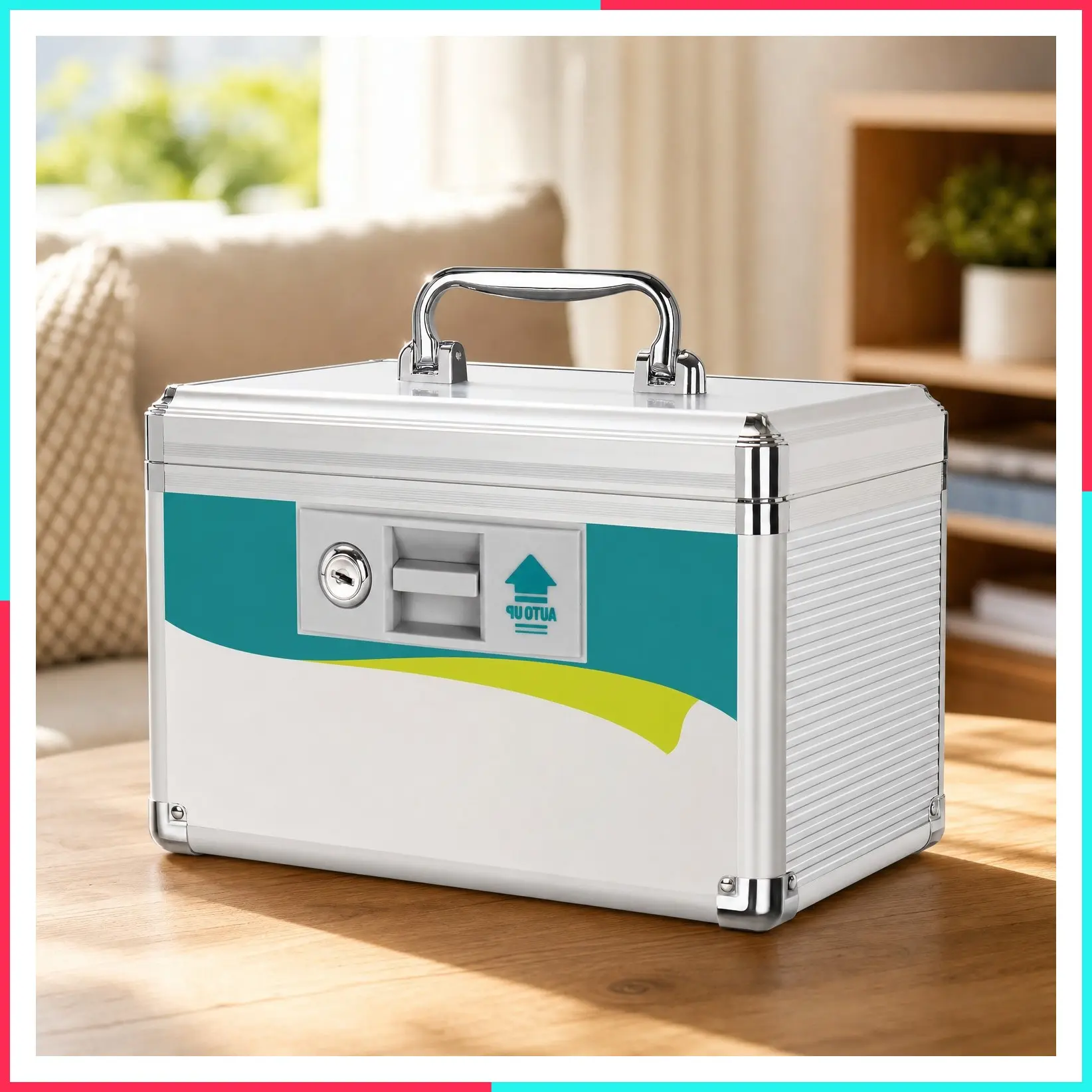Medication Lock Box with Key, 2-Layer Medicine Lock Box with Meds Tray, Portable First Aid Box with Handle for Home, Travel (10x6.7x6.7 Inch)