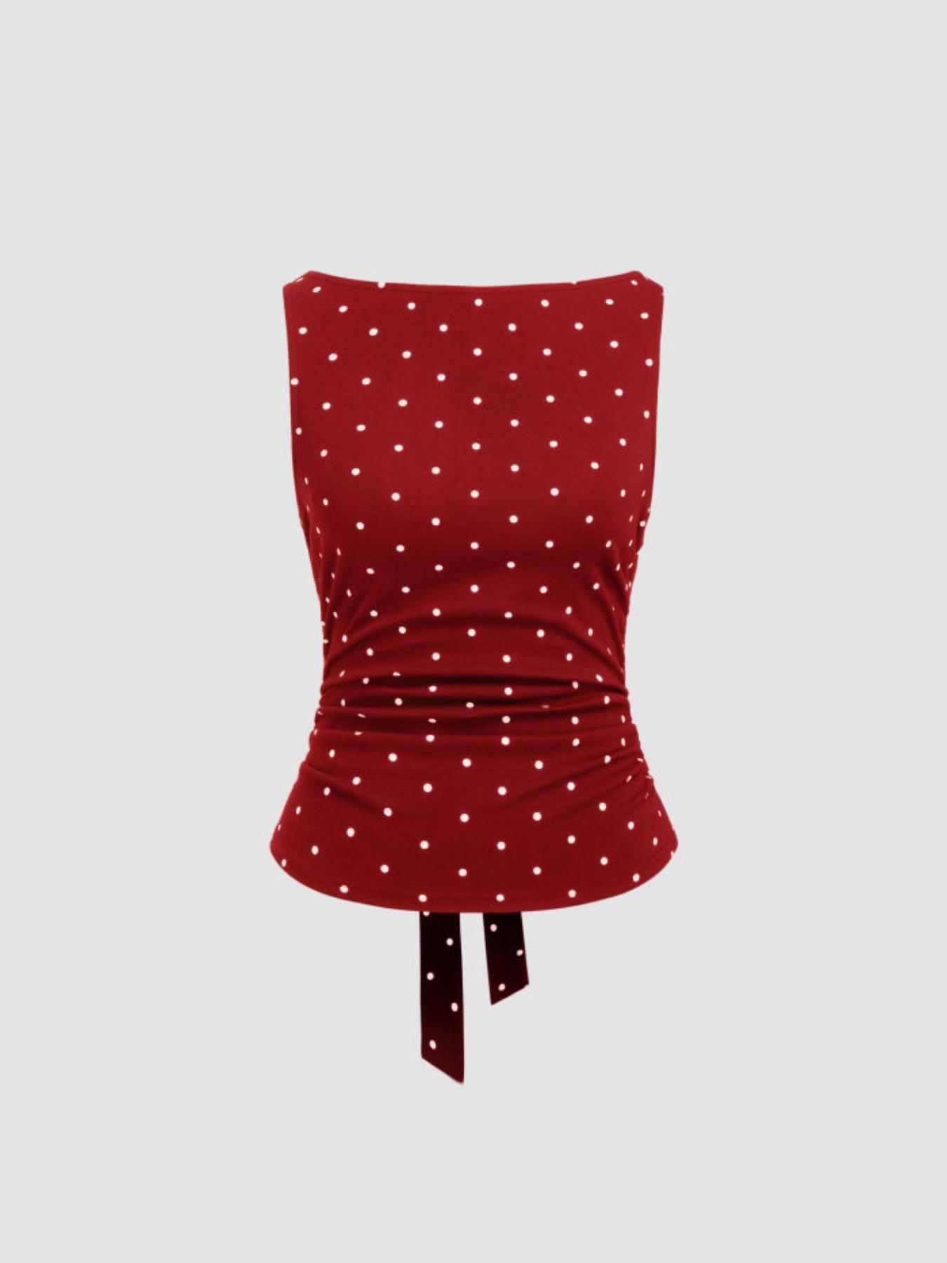 Y2K Women's Polka Dot Tank Top with Tie Back, Sleeveless Bow Detail Design, Stylish and Casual Summer Wear