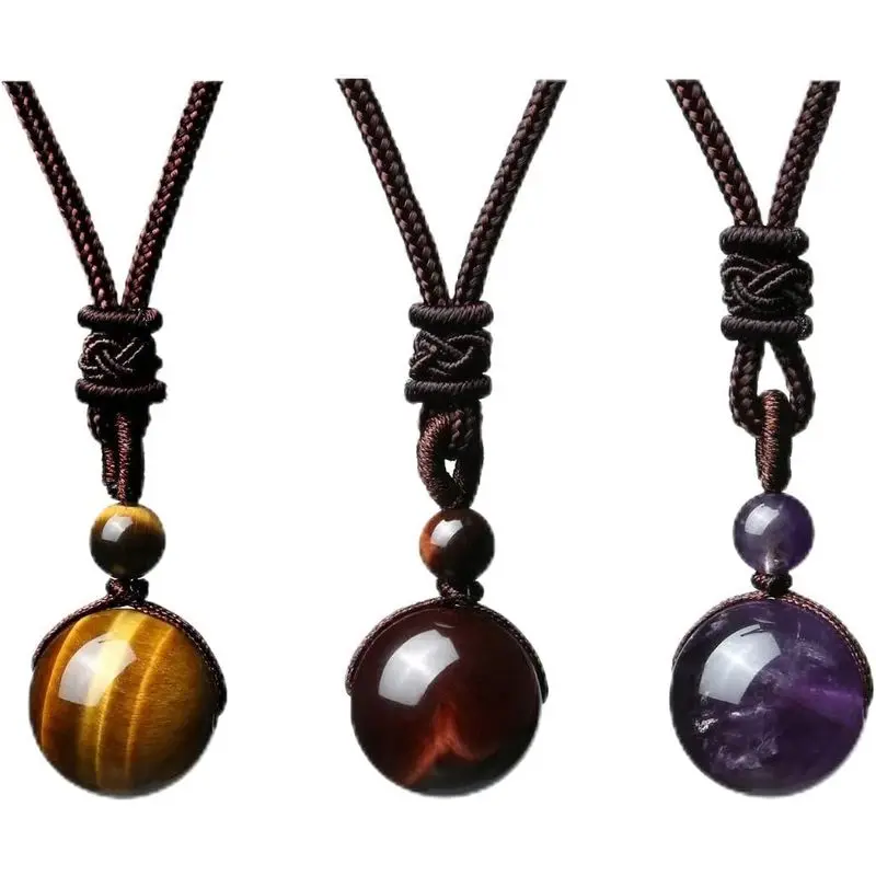 Adjustable Strap Healing Crystal Necklace - Natural Tiger Eye Stripes, Amethyst Bead Pendant, Protection Charm for Women, Lucky Blessing Chakra Jewelry, Everyday Wear, Avoid Moisture Note