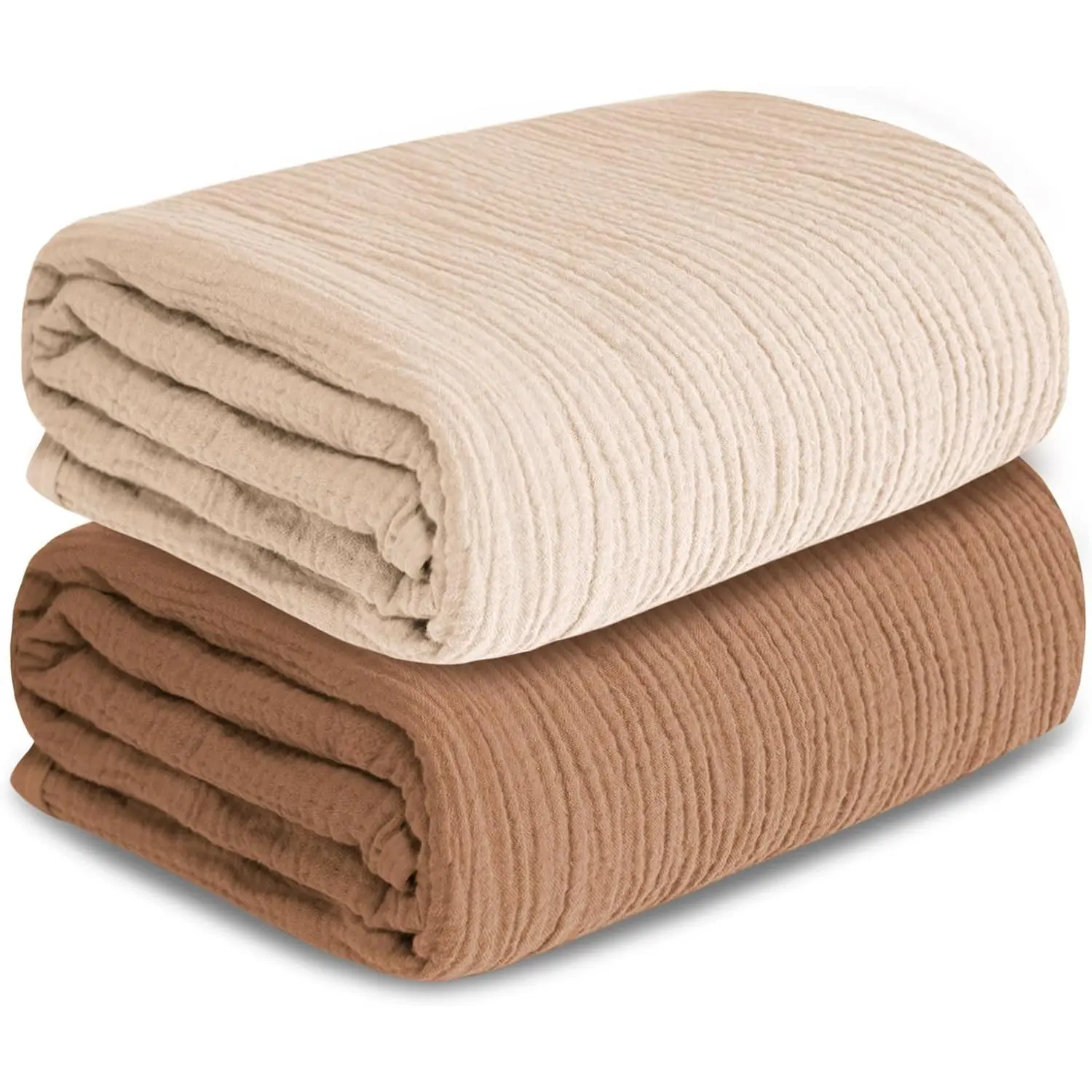 Mlin Newborn Unisex Swaddle Blankets, 2-Pack Large Size (41x41in) Breathable Soft Safe Materials Receiving Wraps, Indoor Recreation Infant Shower Essentials (Beige & Coffee), Swaddle Wrap
