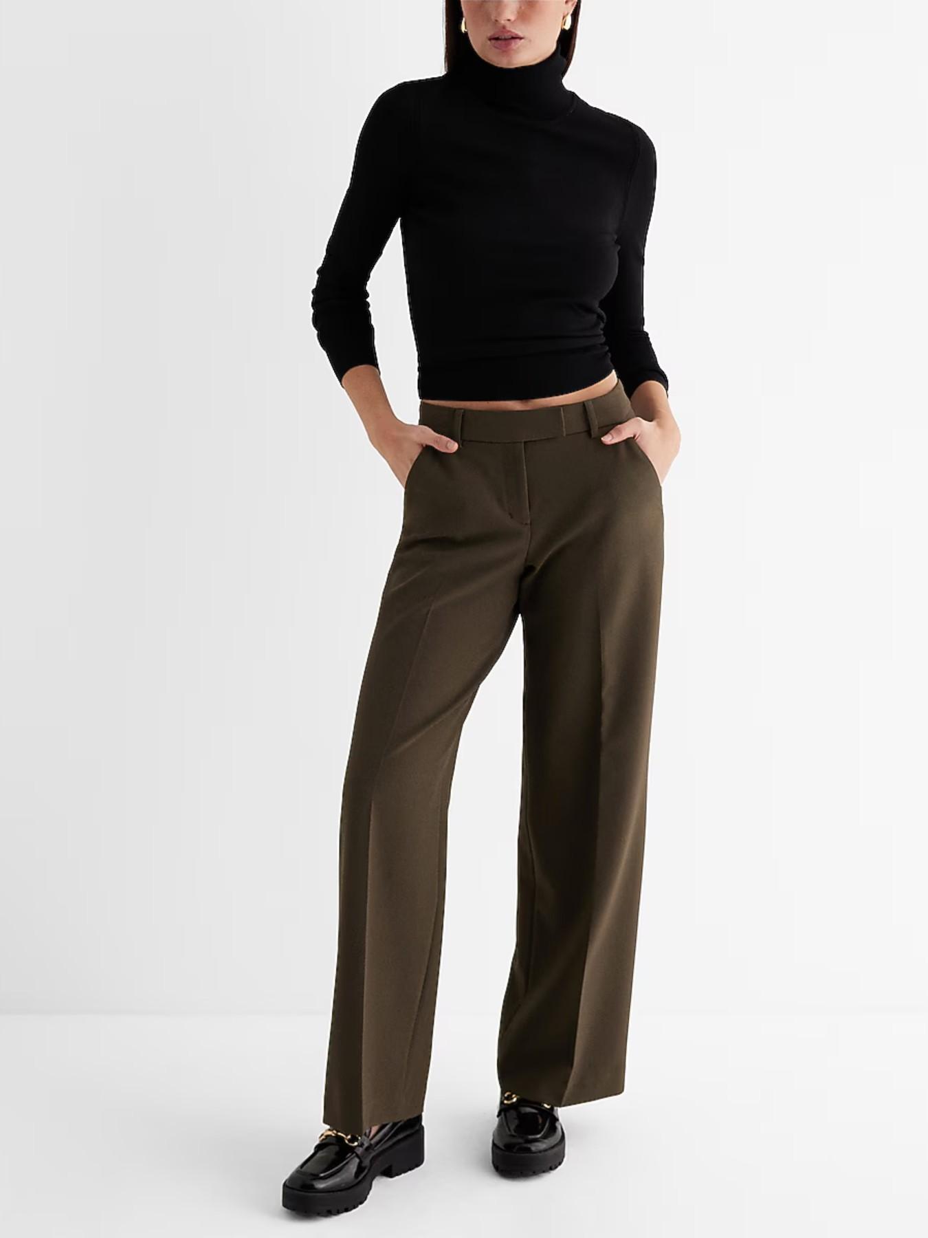 Women's Mid-Waist Solid Color Straight Leg Pants, Elegant Fashion Casual Long Pants, Perfect for Work Office and Business Occasions