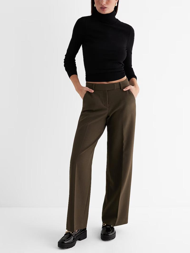 Women's Mid-Waist Solid Color Straight Leg Pants, Elegant Fashion Casual Long Pants, Perfect for Work Office and Business Occasions