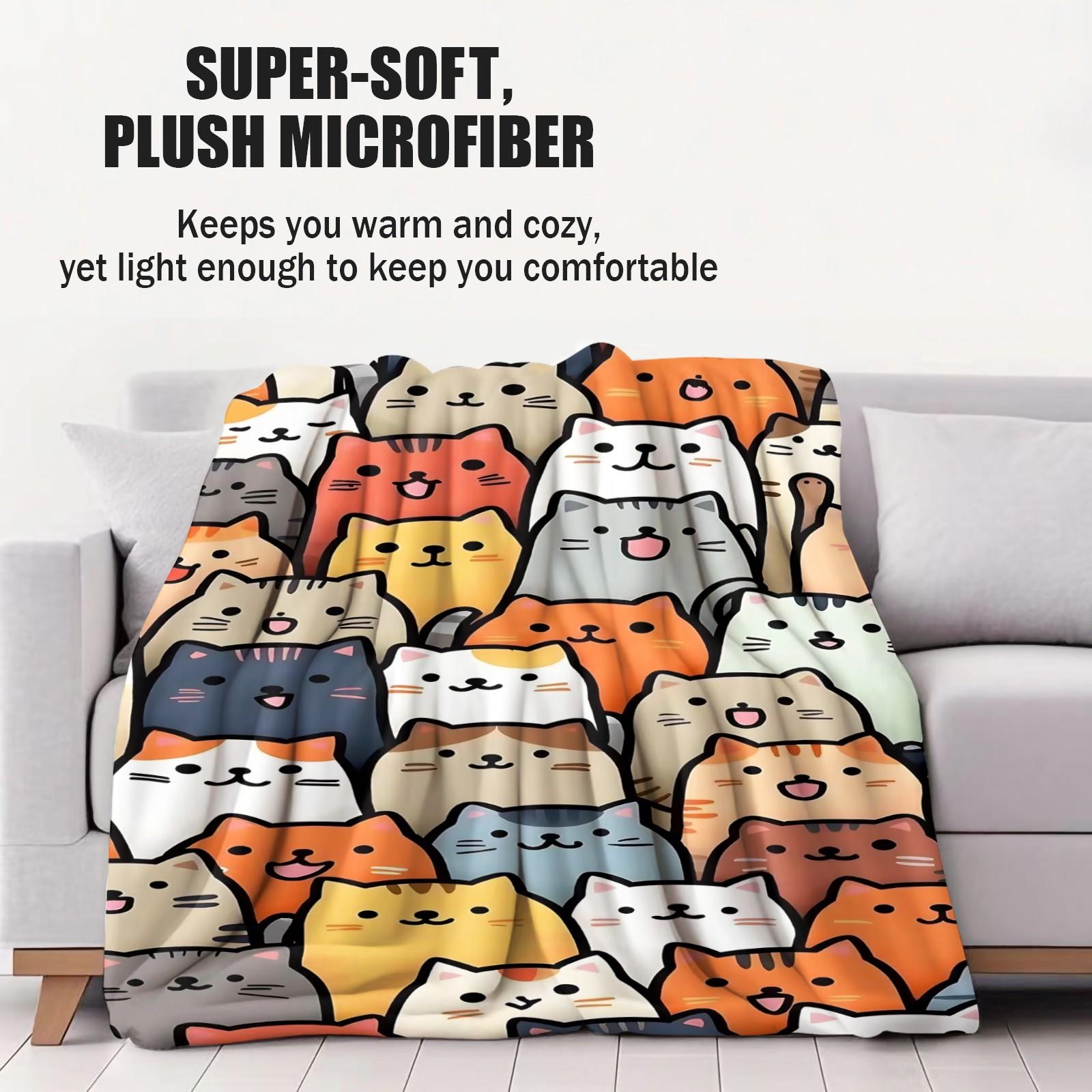 Cartoon Cat Print Blanket  Soft and Cute Flannel Blanket with Cat Print The Perfect Gift for Animal Lovers. Lightweight and Comfortable, Ideal for Bedrooms, Sofas, Living Rooms, and Outdoor Use