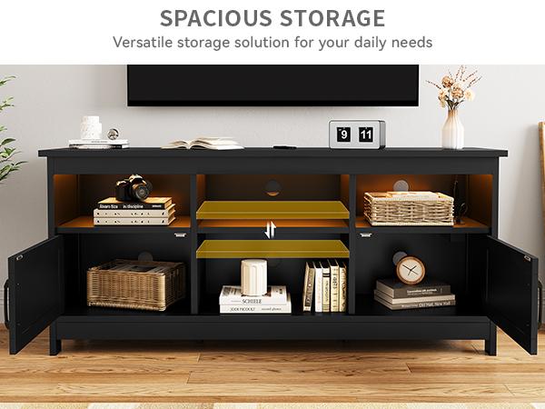 DWVO Farmhouse TV Stand for TVs Up to 65 Inch, Modern Entertainment Centre with Power Outlet, TV Shelf with Storage Cabinet, Television Stands for Living Room, Media Console, 59"