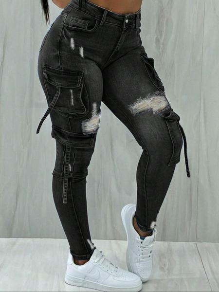 Y2K women's street style multi-pocket cropped work Stretchy Jeans with flap pockets for autumn and winter, perfect for Christmas fashion Y2K women's street style multi-pocket cropped work Stretchy Jeans with flap pockets for autumn and winter, perfect for Christmas fashion