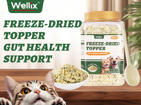 Wellix 7.5oz Cat & Dog Cat Grass Food Topper - Chicken, Egg Yolk, Cat Grass | Freeze Dried Chicken Formula | Low Calorie | Support Hairball Control & Gut Health | Natural, Nutritious, Yummy