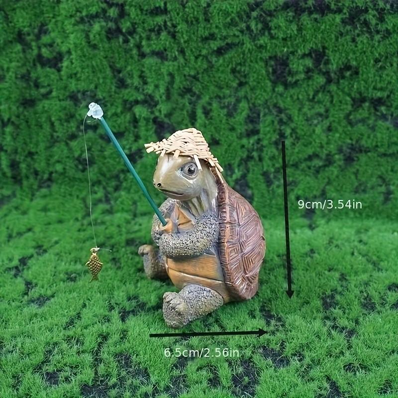 Cute Resin Turtle Fishing Figurine with Hat, Fish Tank Decor, Garden Pond, Balcony, Lawn, Country Garden Decoration, Holiday Gift