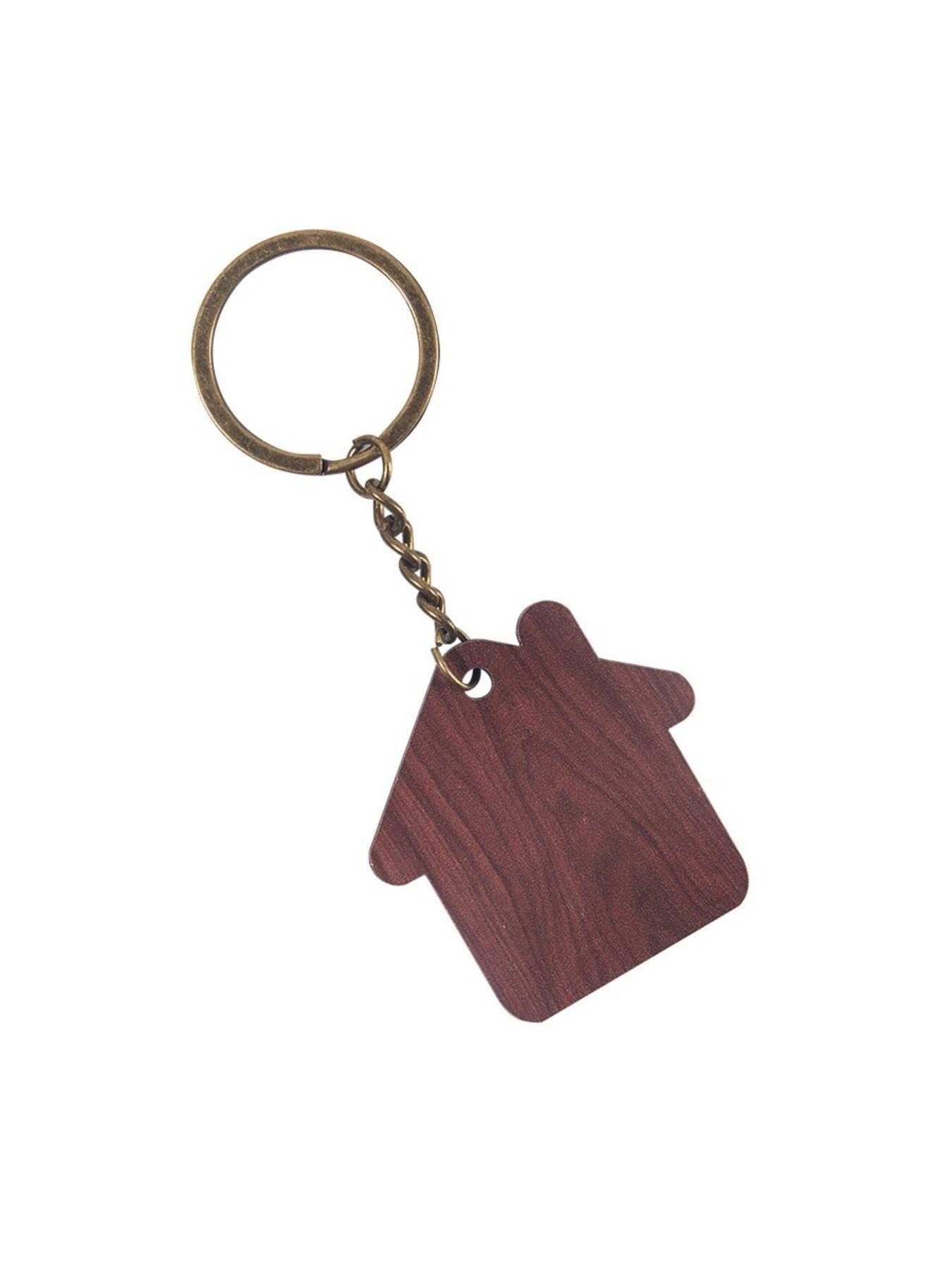 1pcs Handmade Wooden House Keychain, Customizable Shape, Engraved Wood Tag, Boho Style, Ideal for Student Graduation Season Decor