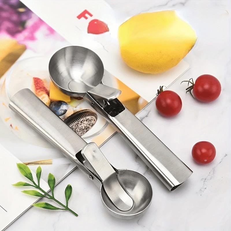 Stainless Steel Ice Cream Spoon with Trigger, Ideal for Ice Cream and Jelly, Heat Resistant, Dishwasher Safe, Comfortable Grip