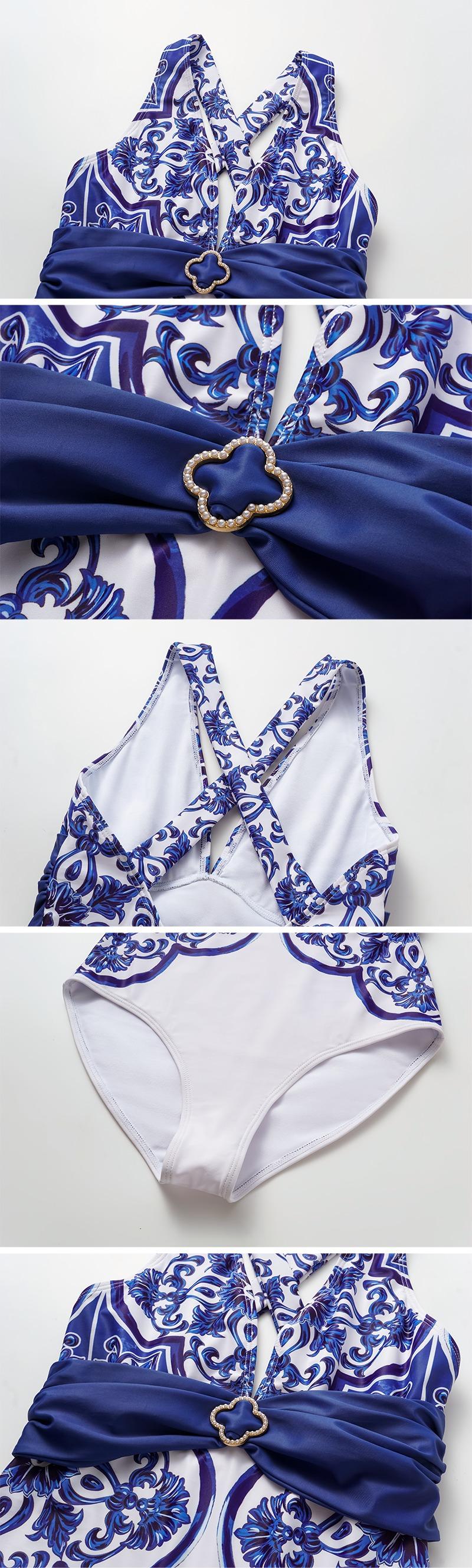 FLAXMAKER Women's V-Neck Classic Blue Majolica Print One Piece Swimsuit & Matching Cover Skirt Set Summer Swimdress Bathing Suit Stylish Beachwear #TikTokShopBlackFriday