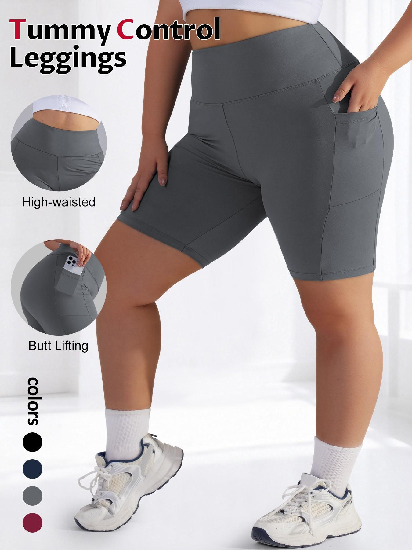 Women's Plus Size Casual Tight Fit Solid Color Shorts, Fitted Fashion Shorts, Side Pockets, Comfortable Daily Wear, Fashion Design, Perfect for Everyday Use