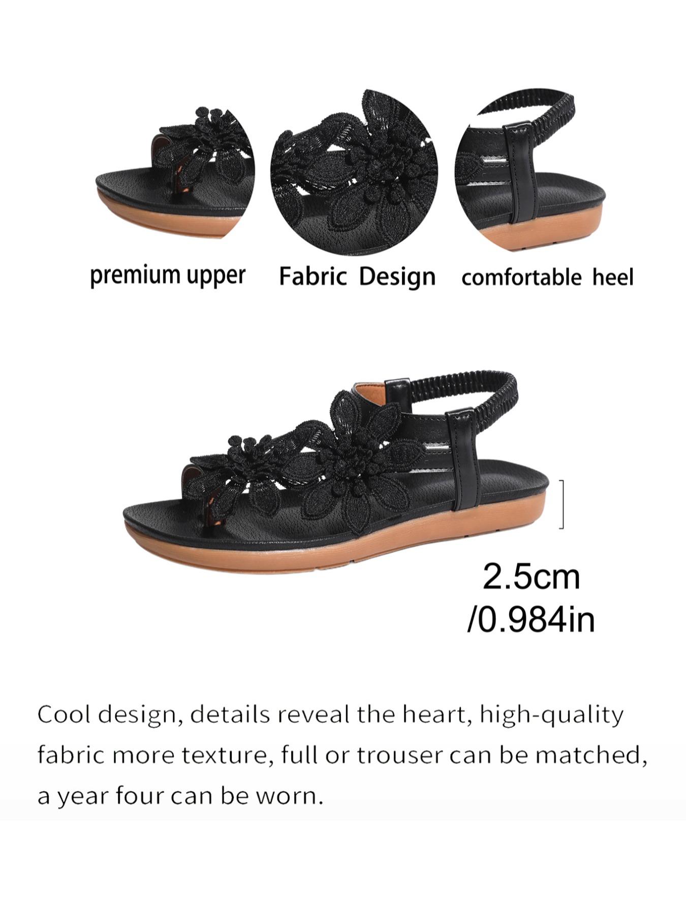 Women's Elegant Floral Sandals, Summer Fairy Tale Style, Toe Thong Design, Textile Upper, Anti-Slip Rubber Sole, Medium Width