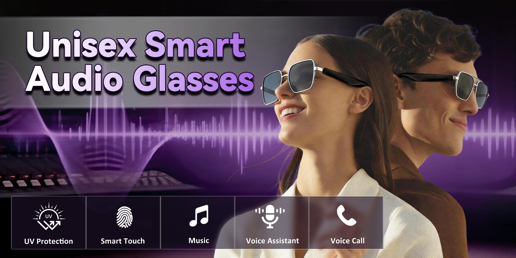 Bluetooth Audio Smart Sunglasses Glasses for Women Men,Light Blocking Bluetooth Glasses with Open Ear Speaker,Touch & Voice Control,Hands-Free Calls & Microphone for iPhone Android Music