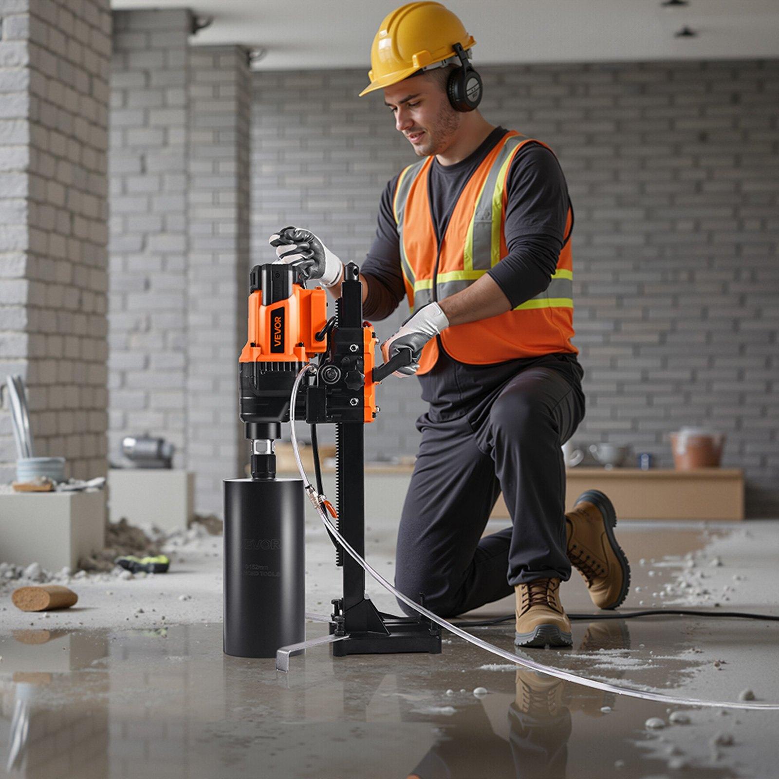 VEVOR Diamond Core Drilling Machine, 0.8-8 in Drilling Diameter, Stand-Mount Dry and Wet Concrete Core Drill Rig with 8 Drill Bits, 800 RPM Speed, UNC1 1/4-7 Thread, for Concrete Brick Stone, 3000W VEVOR Diamond Core Drilling Machine, 0.8-8 in Drilling Diameter, Stand-Mount Dry and Wet Concrete Core Drill Rig with 8 Drill Bits, 800 RPM Speed, UNC1 1/4-7 Thread, for Concrete Brick Stone, 3000W