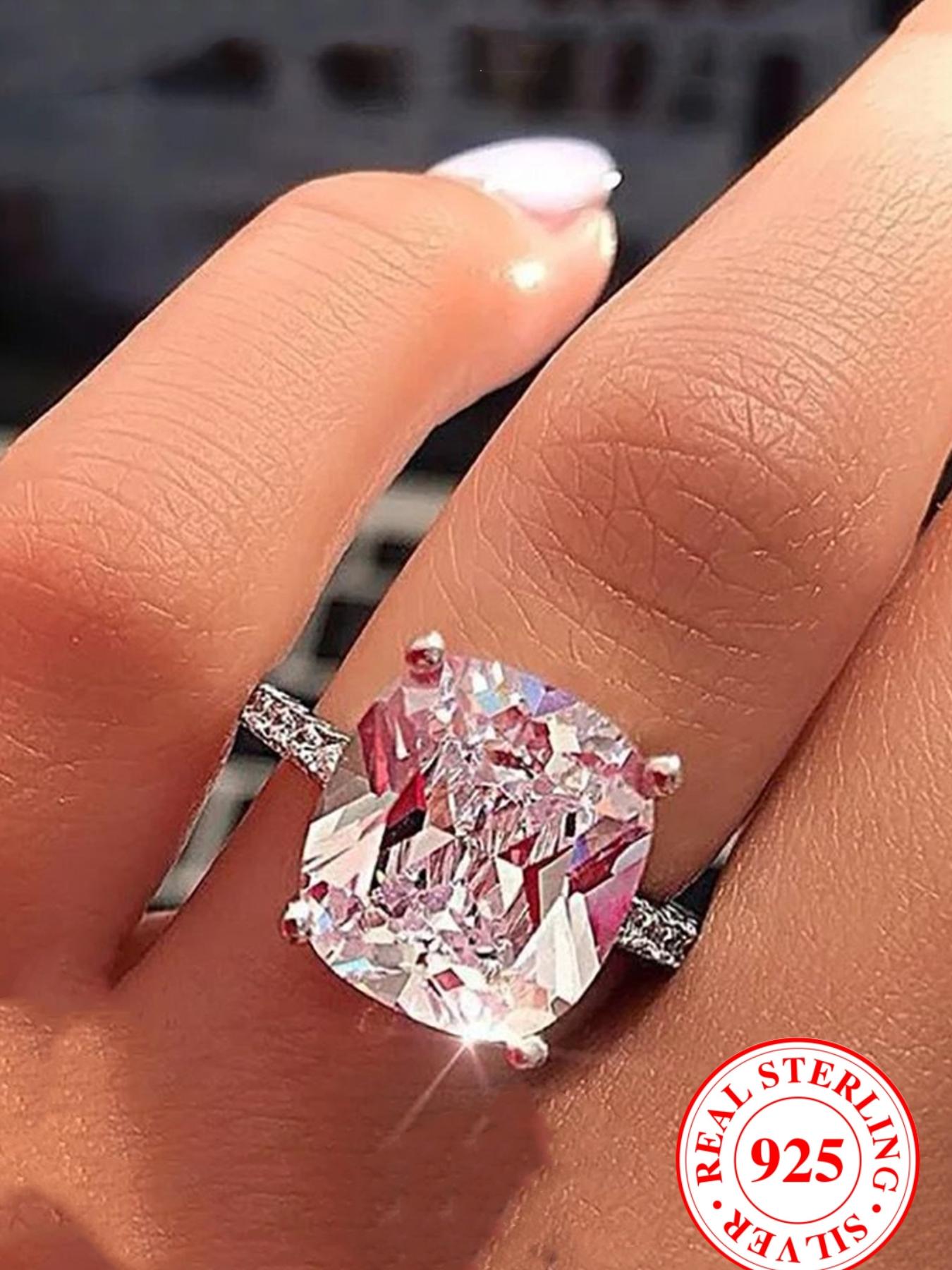 S925 Sterling Silver Square Shaped Artificial Zircon Ring, Beautiful Rings, Shiny Ring for Women, Trendy All-match & Exquisite Jewelry for Birthday Gift, Art Deco Engagement Ring, Elegant Everyday Ring, Fashion Rings