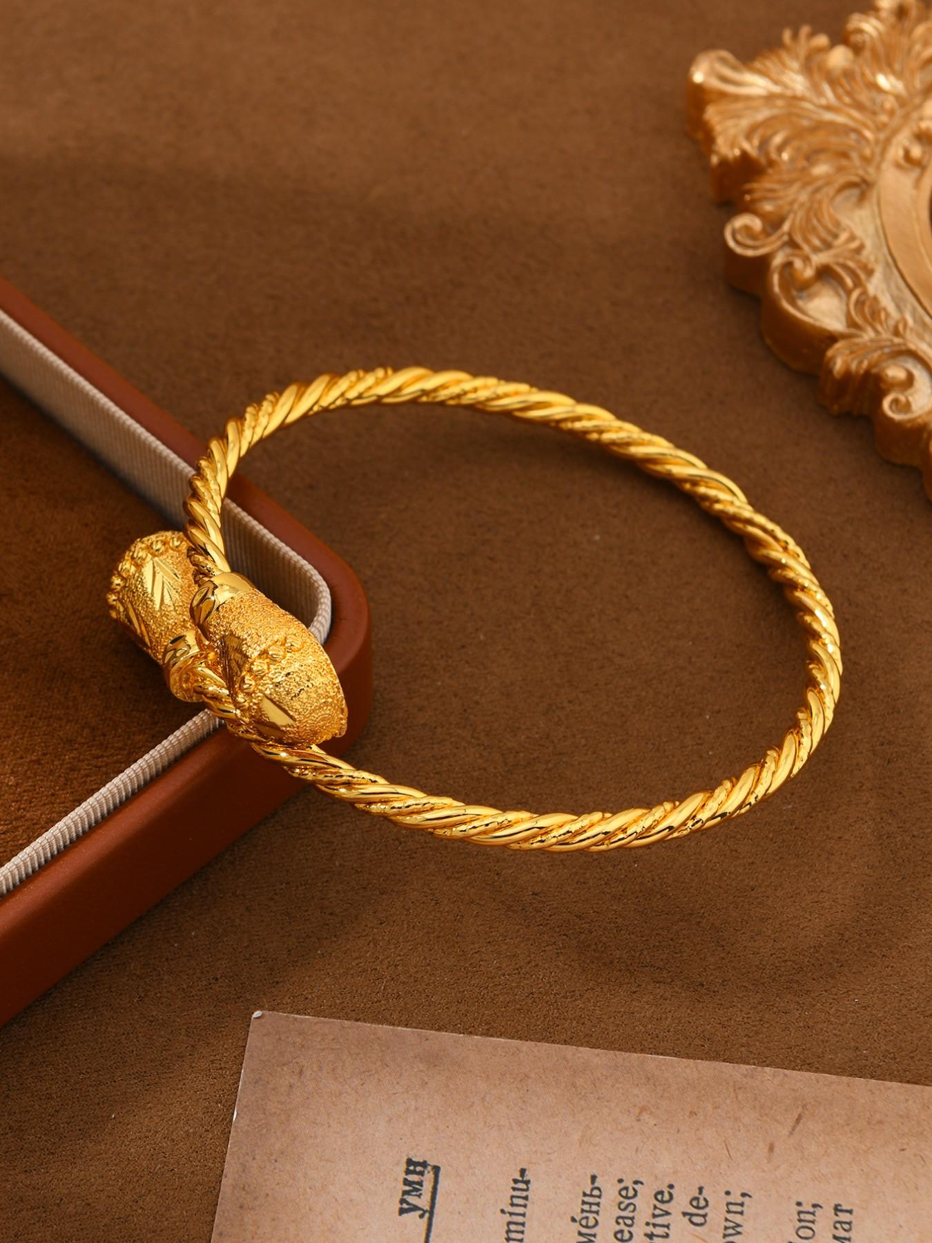 24k Copper Bangle Bracelet, Twisted Texture Bell Design, Vintage Luxury Women's Jewelry, Daily Wear Accessory