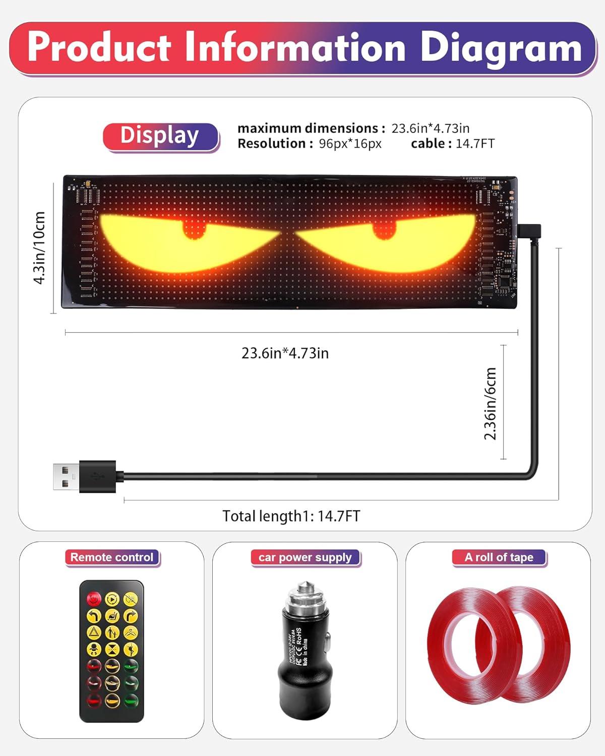 Fuallwin 2PCS Bluetooth Controlled LED Devil Eyes Sign,Flex LED Display for Car, LED Sign for Car,Suitable for Windows of Cars and Small to Medium-Sized Trucks.Wireless Bluetooth LED Matrix Sign Illuminated Emblem ojos led para carro luces led para carro