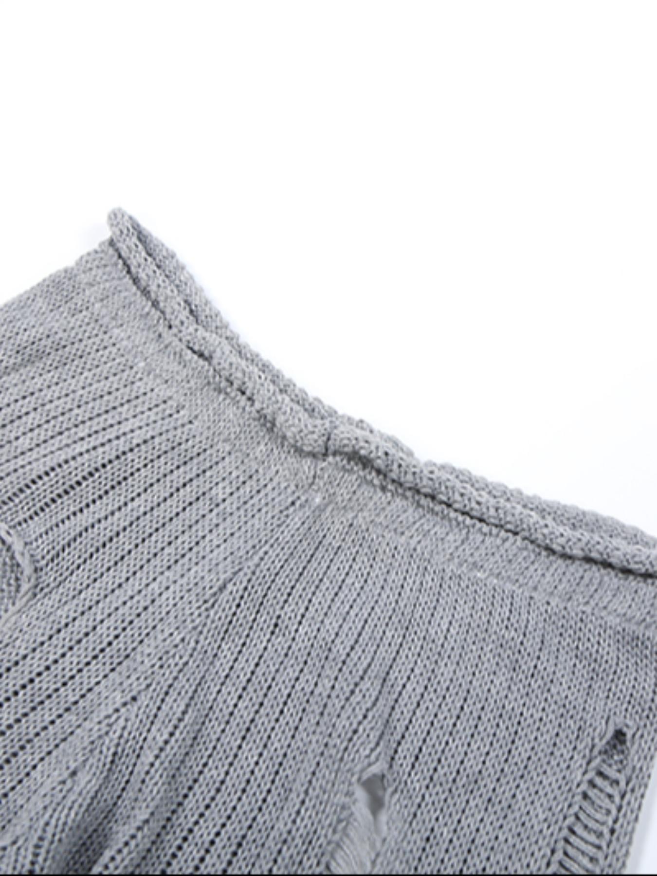 Women's Plain Slim-Fitting Ripped Knit Long Pants, Sexy Street Style Drop Waist Elastic Waist, Fashion Creative Hollow Out Design, Womenswear