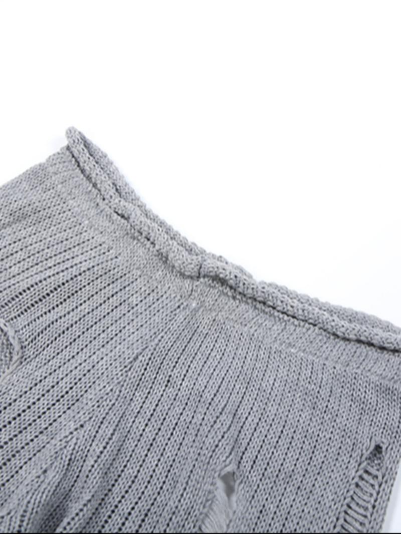 Women's Plain Slim-Fitting Ripped Knit Long Pants, Sexy Street Style Drop Waist Elastic Waist, Fashion Creative Hollow Out Design