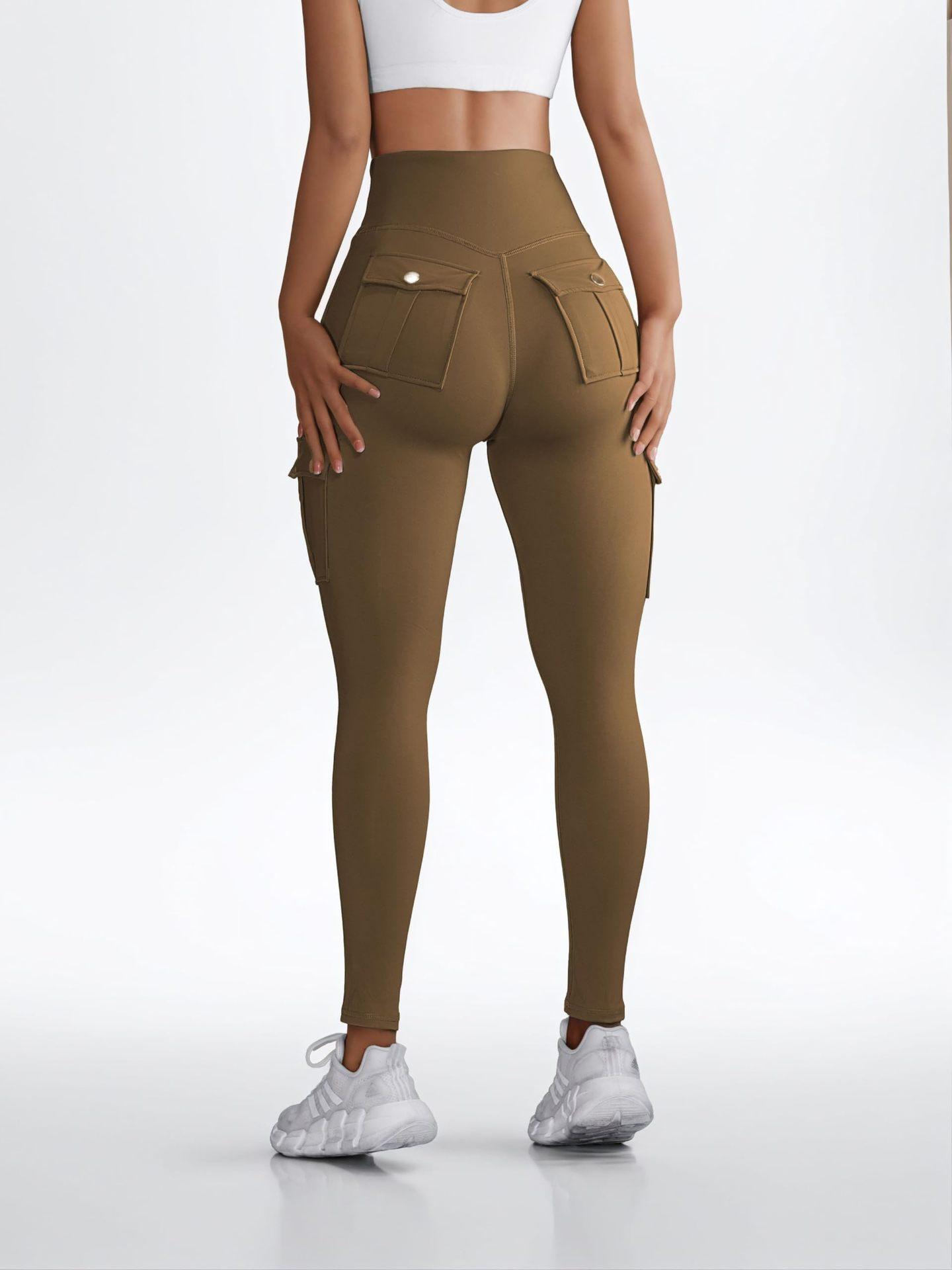 Women Cargo Pocket High Waist Leggings, Stretch Slim Fit Workout Pants, Casual Athletic Running Fitness Trousers