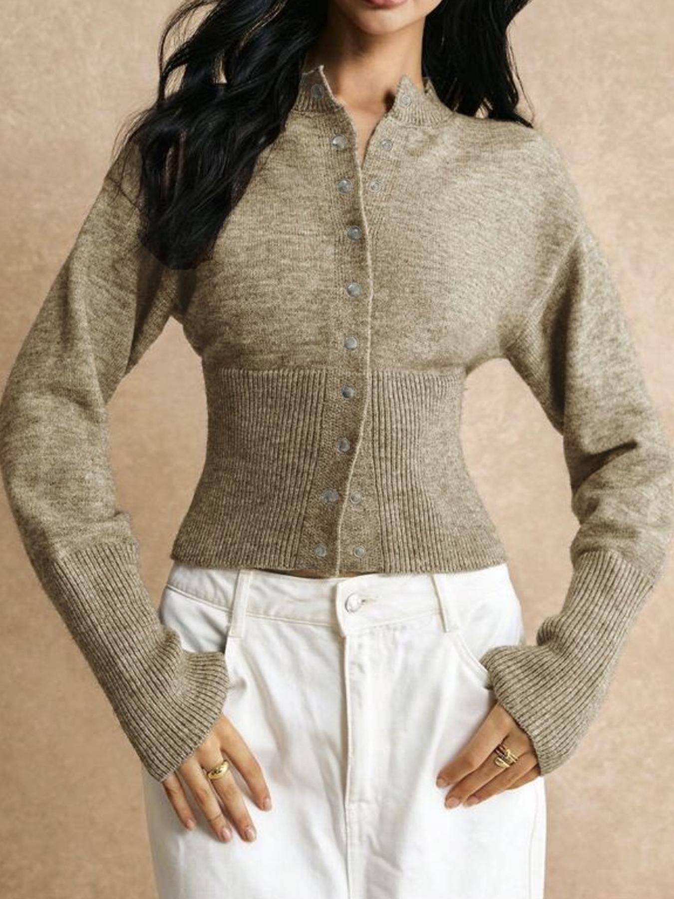 Elegant Slim-Fit Button-Front Cardigan, Fashionable Casual Waist-Centric Knitwear for Fall & Winter Seasons
