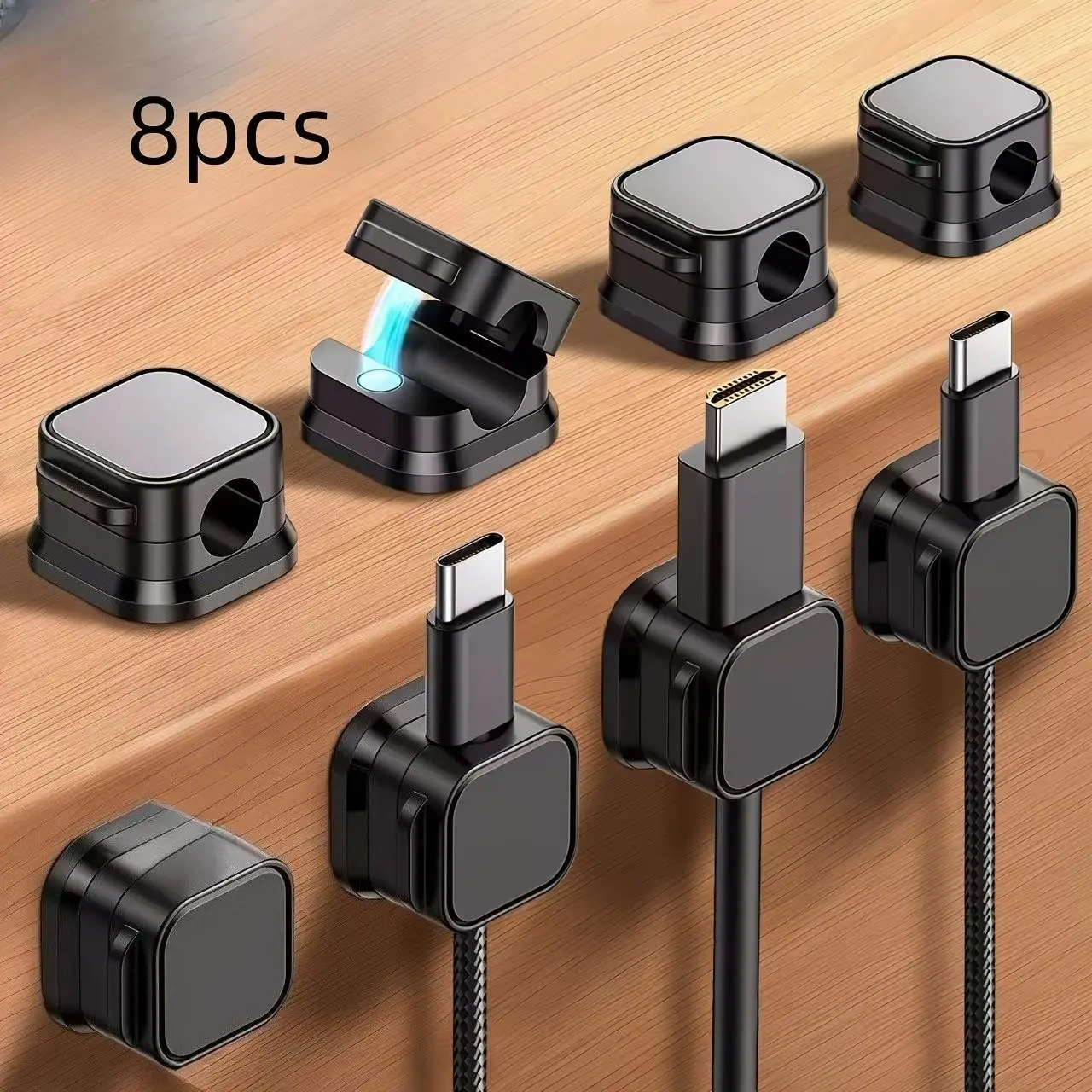 8 Pcs Cable Organizer Clips, Self Adhesive No Drill, Cord Management Wire Holder, USB Charging Cables, Network Cables Organizer