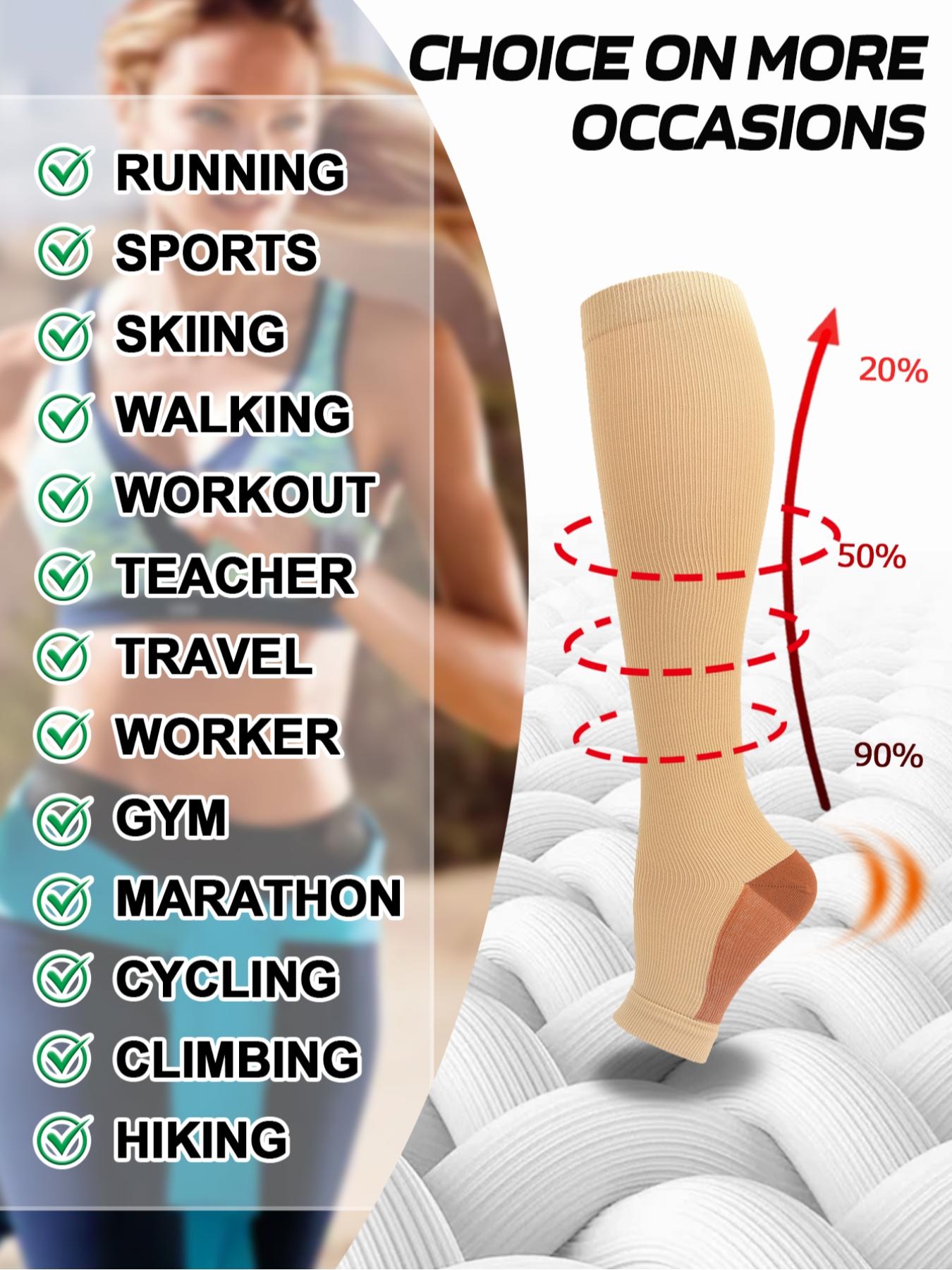 4 Pairs Open Toe Zipper Copper Wellow Compression Socks Women Men 15-20 mmhg Knee High Pregnant Nurses Pregnancy Maternity Medical Cute Sports Gold Fit Cycling Medias de Para Mujer Adult Support Hose Circulation Long Womans