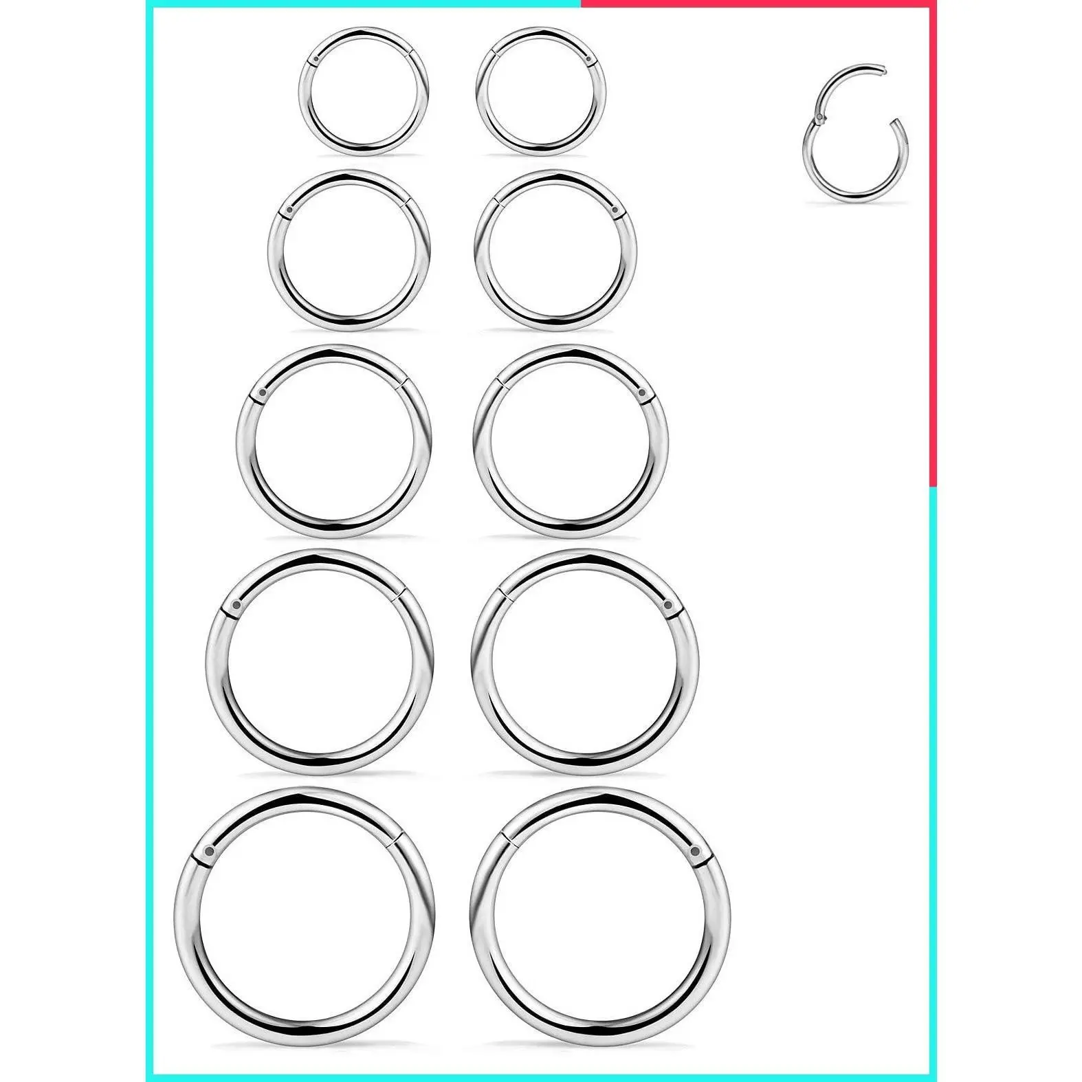 16G Stainless Steel Hinged Clicker Segment Hoop Ring for Septum Nose Lip Cartilage Tragus Sleeper Earrings Body Piercing Jewelry 3-10PCS 8mm 10mm 12mm 14mm 16mm