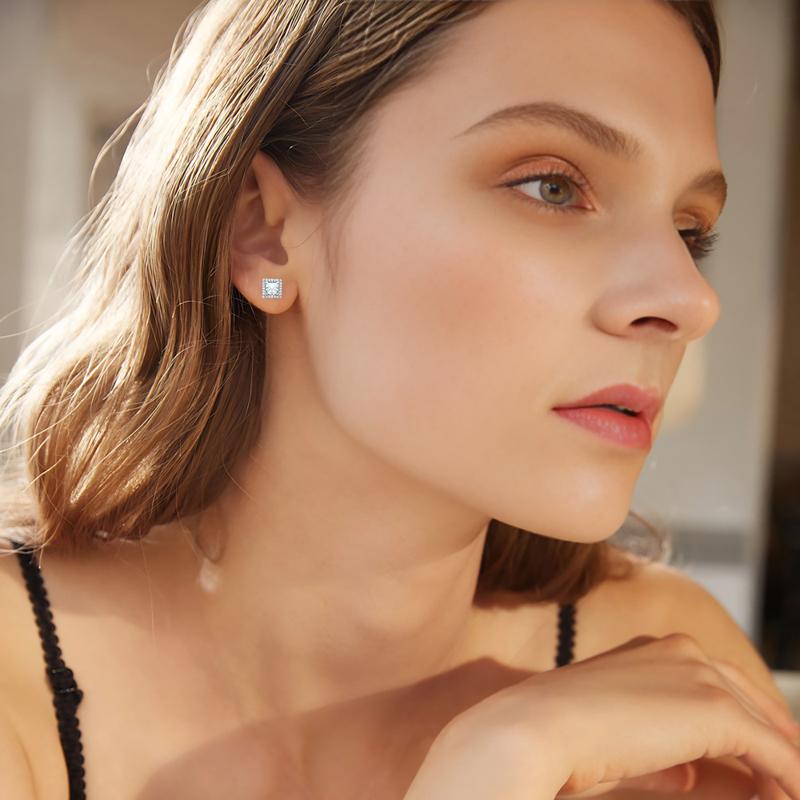 【#E511】Square Geometric Stud Earrings  UCCIYO Synthetic Moissanite Earrings For Women 925 Sterling Silver Stud Earring Men Hip Hop Jewelry Couple Gift