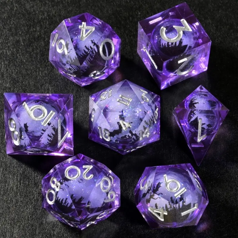 Dark Night Starry Bat Sand Multi-Face Dice Set, Silver Color Numbers, Trpg Dungeons & Dragons Tabletop Game Collection Dice