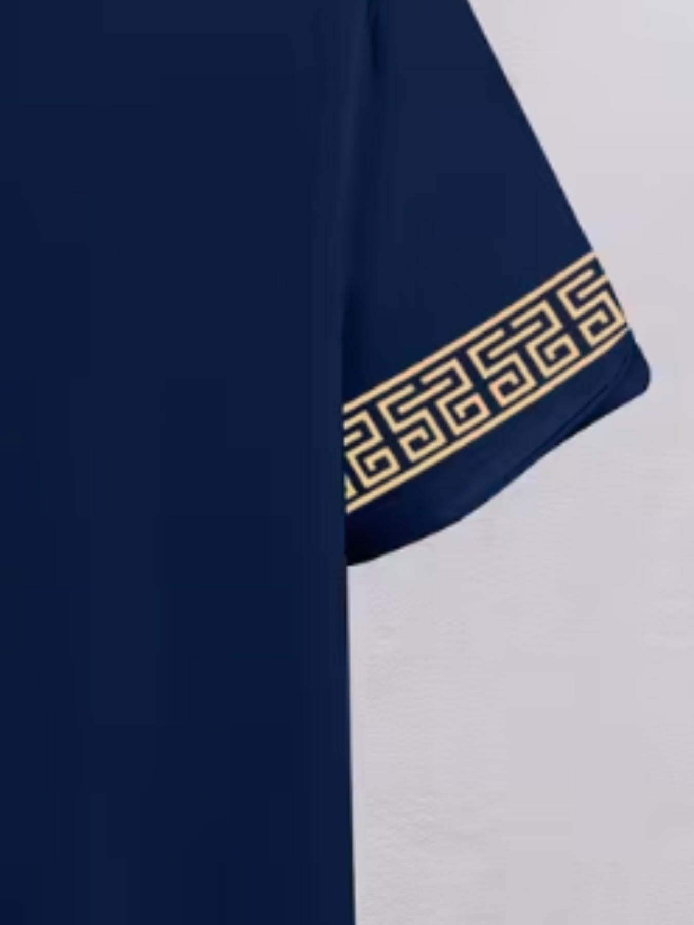 Men's Gold Casual T-Shirt, King Crown & Arm Pattern, Luxury Style, Comfortable for Home/leisure, Slim-Fitting, All over Print