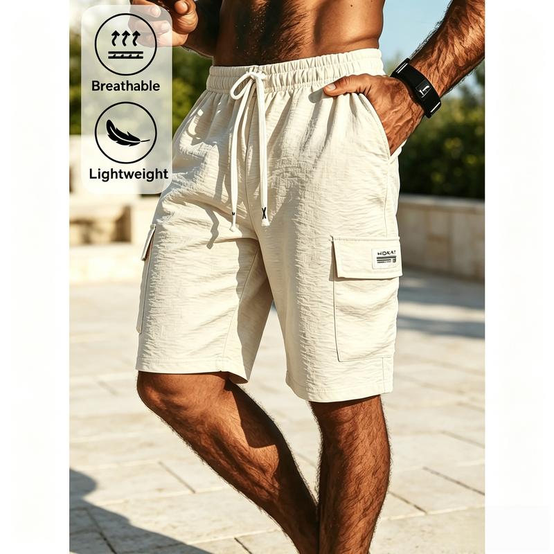 Men's Loose-Fitting Quick-Drying Multifunctional Workwear Shorts - Male Clothing for Beach Pool, Seaside Vacation, Lakeside Fishing with Detailed Texture