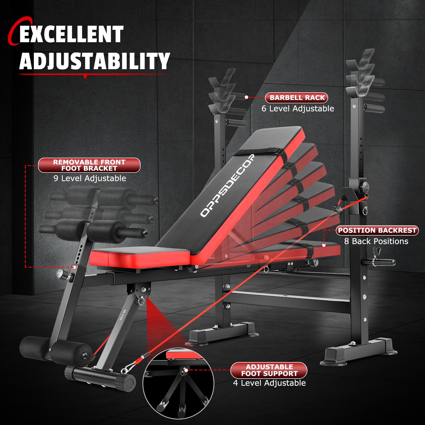 OPPSDECOR Olympic Adjustable Weight Bench, Bench Press Set with Squat Rack and Bench for Home Gym Full-Body Workout Bench hipabductionmachine vibration plate